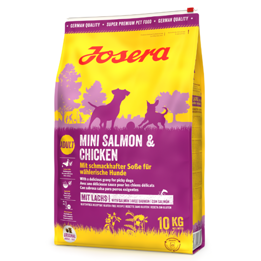 Josera Mini Salmon & Chicken complete dry food for fussy toy breeds and smaller dogs with a special gravy coating