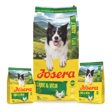 Josera All Sizes Adult Light & Vital for overweight dogs or dogs prone to obesity Josera All Sizes Adult Light & Vital for overweight dogs or dogs prone to obesity in 12.5kg, 3kg and 0.9kg bags